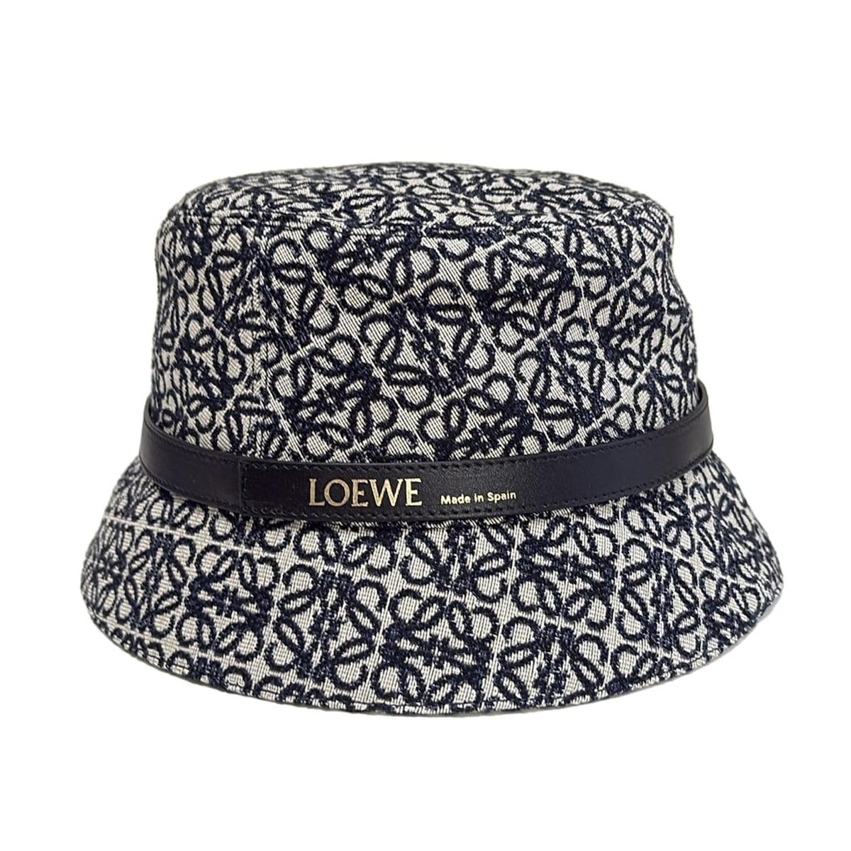  LOEWE ロエベ ハット 57 アナグラム バケットハット . アイボリー×ネイビー×黒 レザー その他 ハット