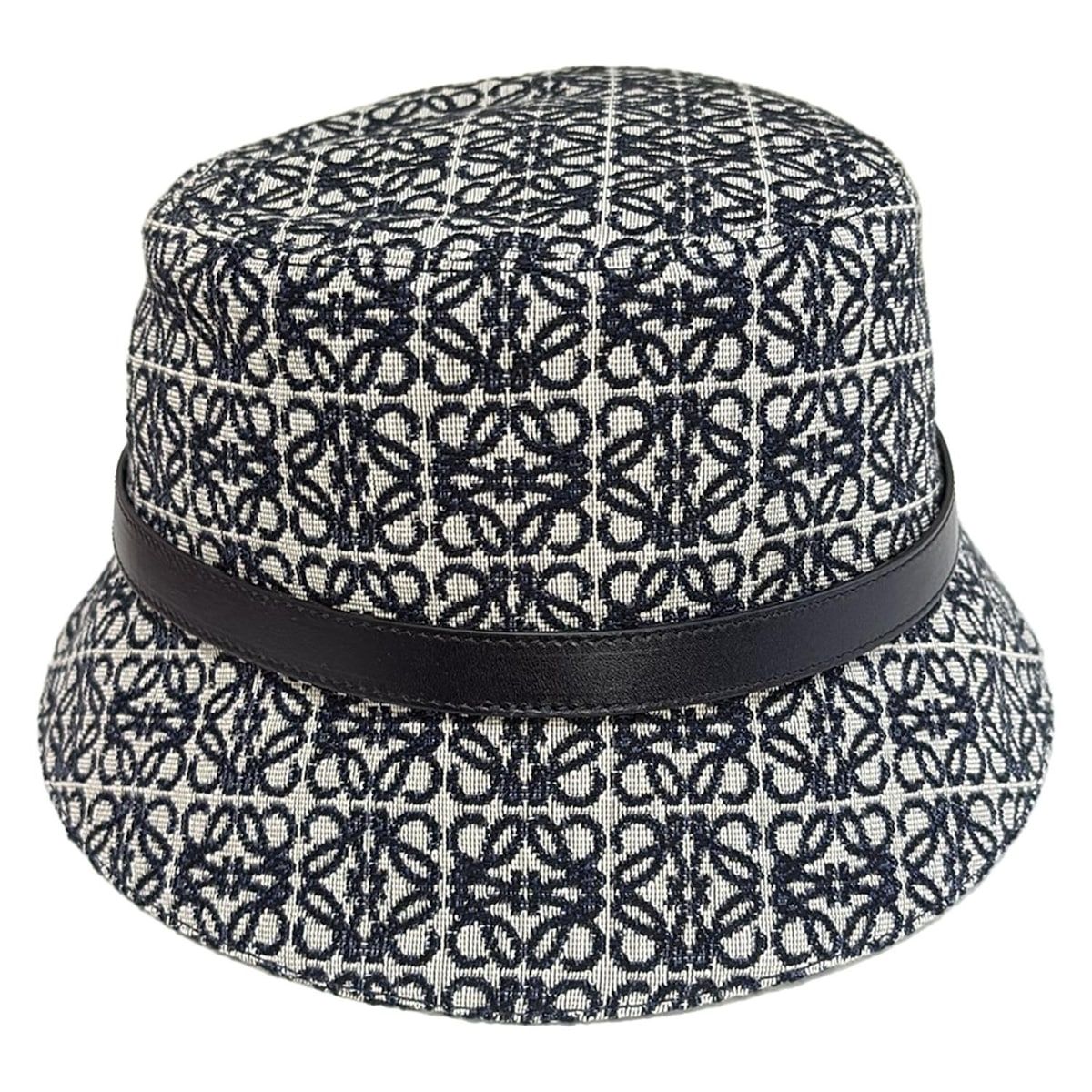 LOEWE ロエベ ハット 57 アナグラム バケットハット K820HB1X07 . CIL0010648137 アイボリー×ネイビー×黒 レザー