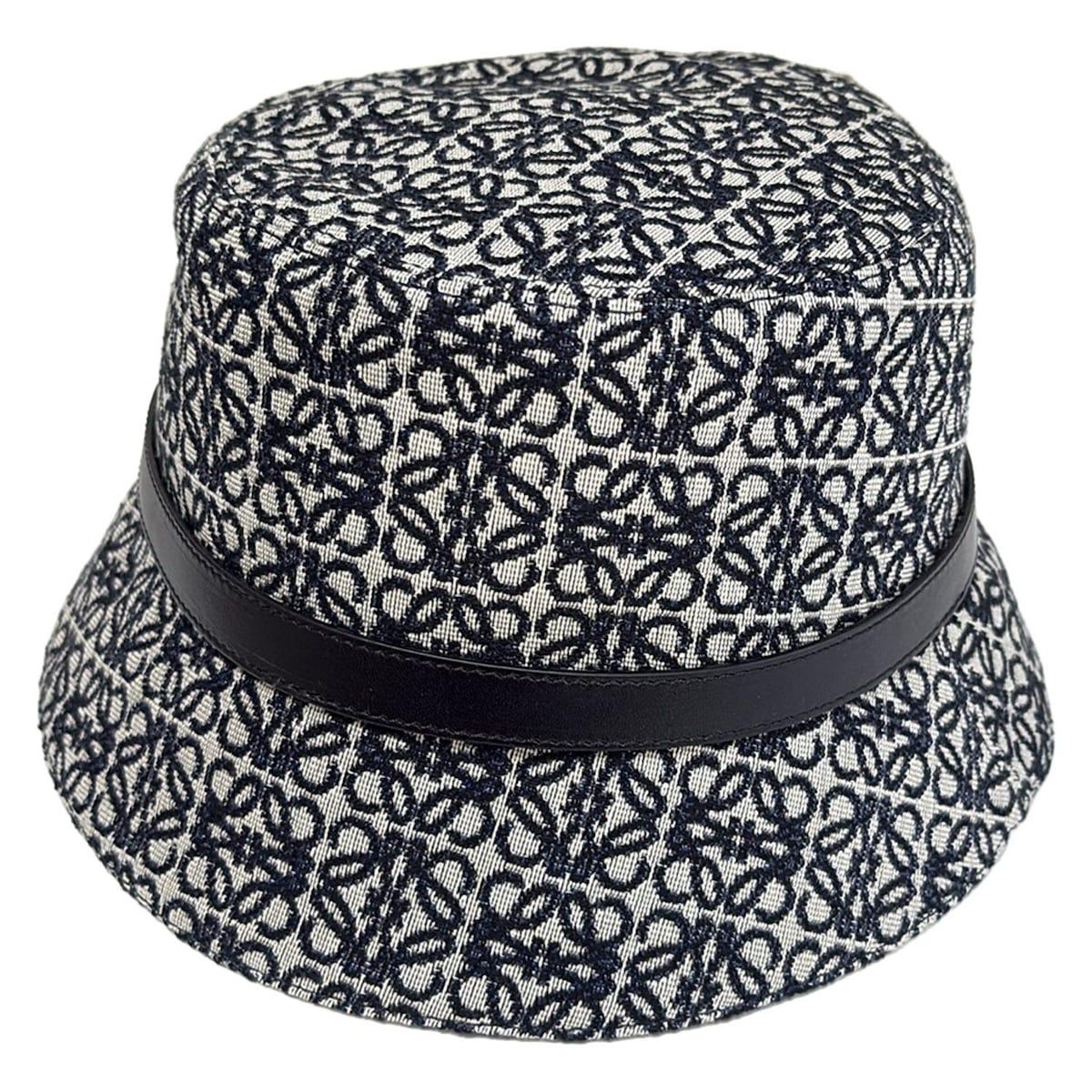 LOEWE ロエベ ハット 57 アナグラム バケットハット . アイボリー×ネイビー×黒 レザー