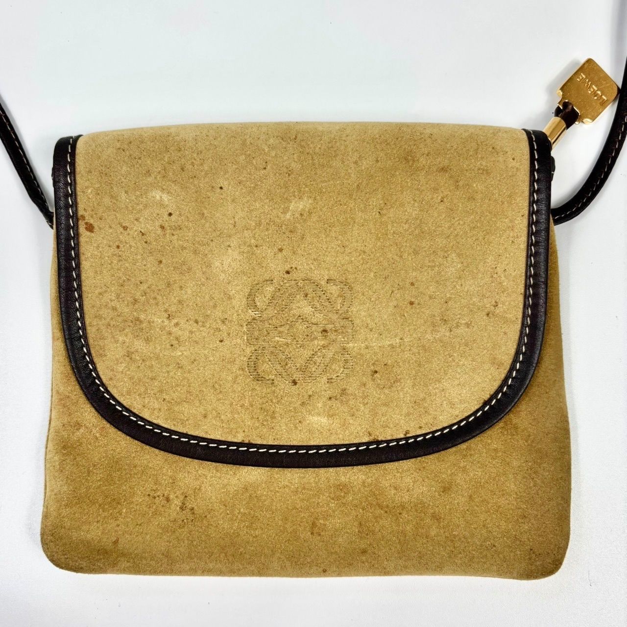 LOEWE アナグラム スウェード×レザー 2WAYバッグ ベージュ×ブラック ロエベLOEWE アナグラムロゴスウェード切替ワンショルダーバッグ