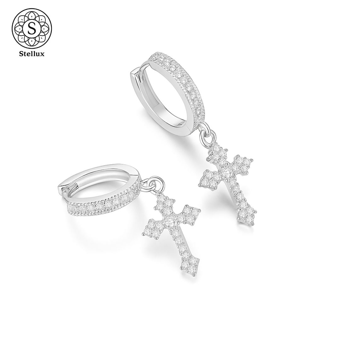 本物志向の輝き モアサナイト クロスピアス メンズ レディース ユニセックス S925×18Kホワイトゴールド仕上げ GRA鑑定書付き プレゼント 人気 おしゃれ シルバー ジュエリー Stellux