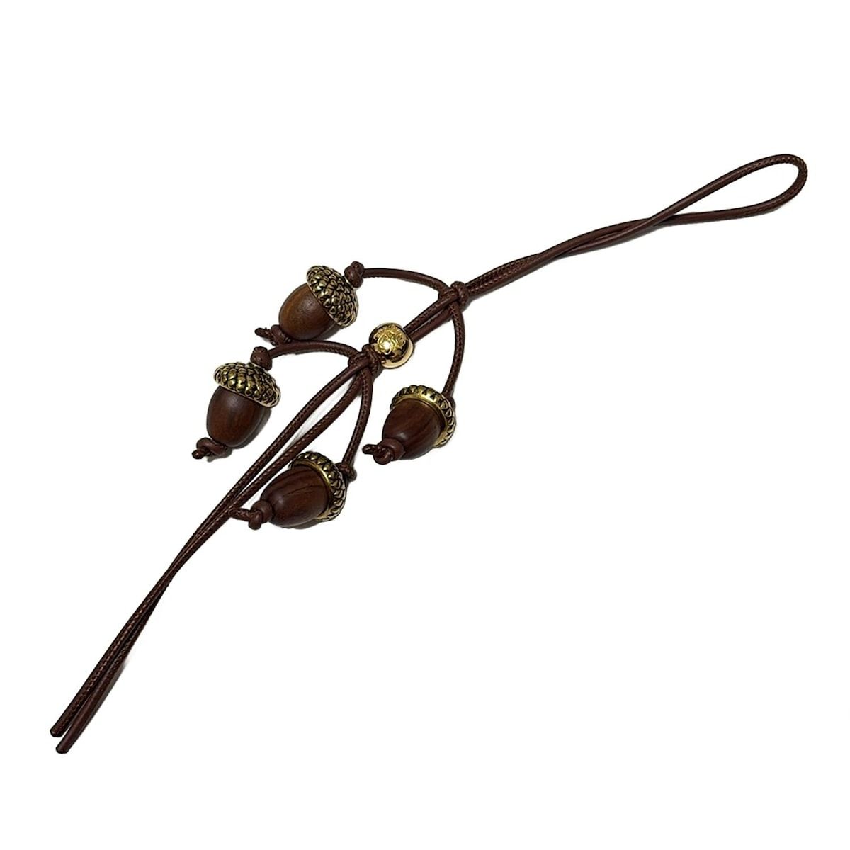 LOEWE ロエベ キーホルダー チャーム エイコーン ブラウン×ゴールド どんぐりモチーフ レザー