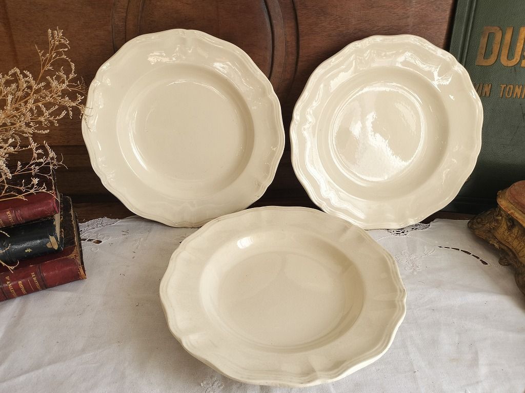 フランス アンティーク 花リム 深皿 3枚セット サルグミンヌ