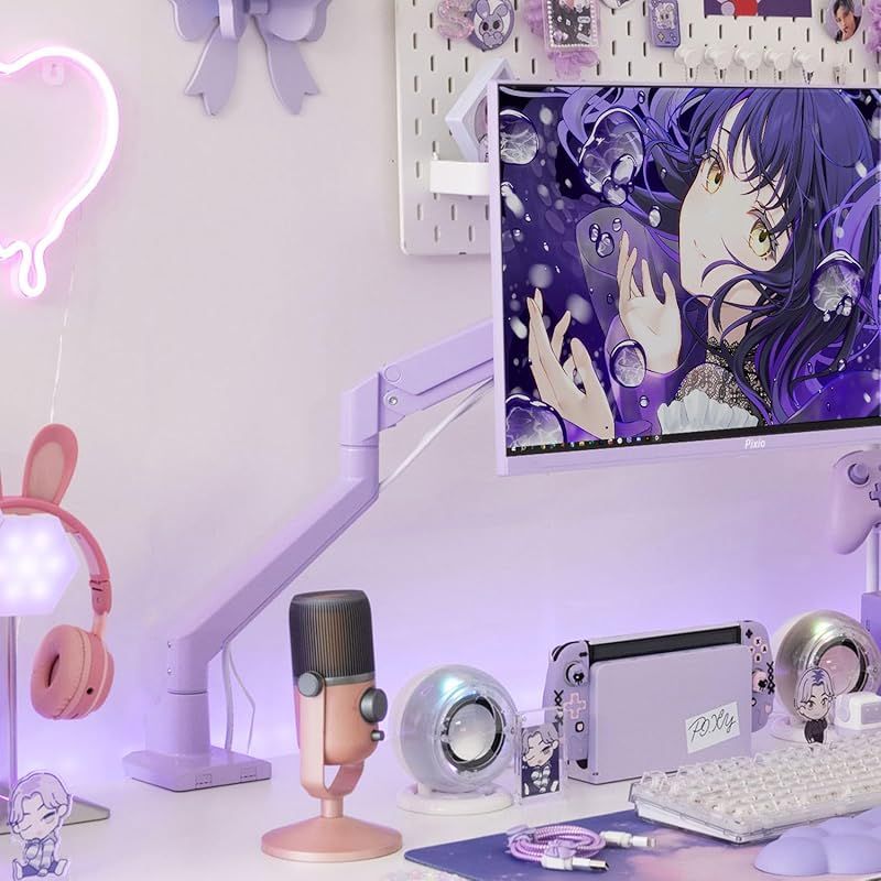 Pixio PS 1 S Wave Pastel Purple パステル パープル モニターアーム シングル かわいい 上下 32インチ 24インチ 27インチ