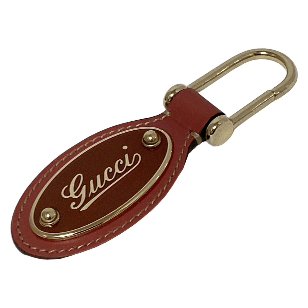 GUCCI グッチ キーホルダー チャーム - ダークブラウン×ゴールド レザー