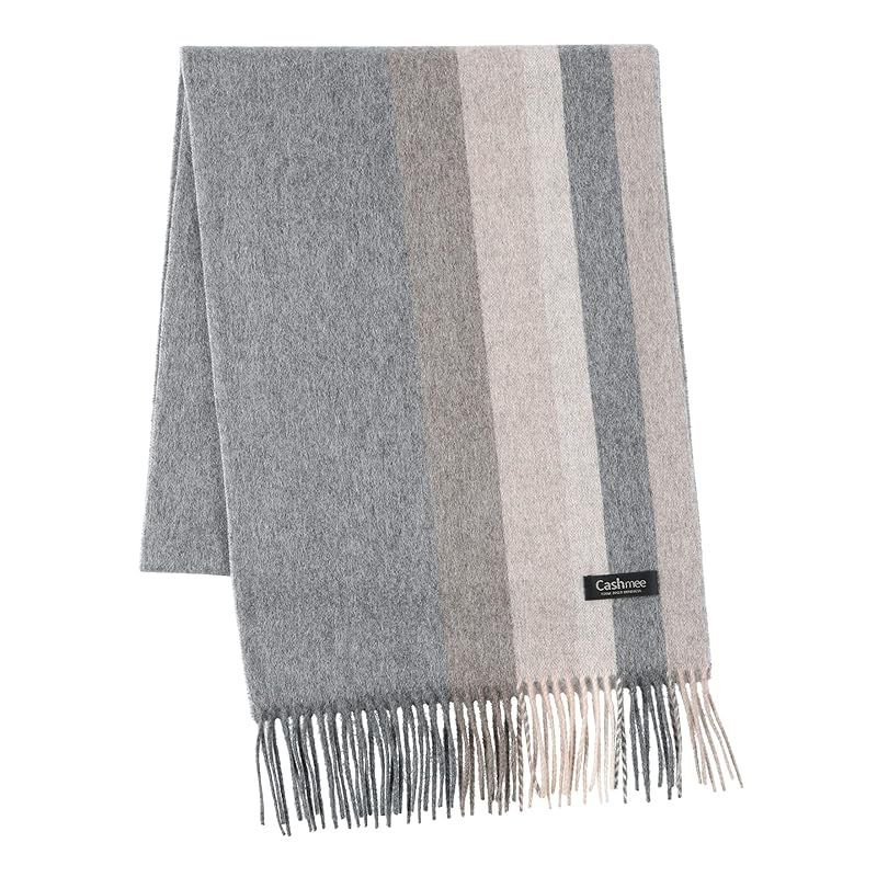 Cashmee 034 OUTLET カシミヤ 100% グラデーションボーダー リバーシブル マフラー Neptune カシミア アウトレット GRAY×BEIGE 40 ベージュ