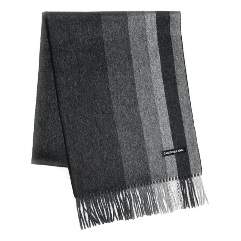 Cashmee 034 OUTLET カシミヤ 100％ グラデーションボーダー リバーシブル マフラー Neptune カシミア アウトレット GRAY×GRAY 25 グレー