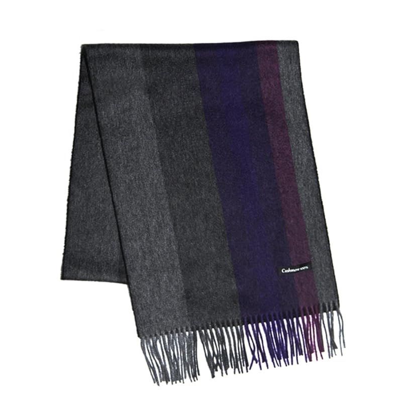 Cashmee034 OUTLET カシミヤ 100％ グラデーションボーダー リバーシブル マフラー Neptune カシミア アウトレット GRAY×PURPLE 80 パープル