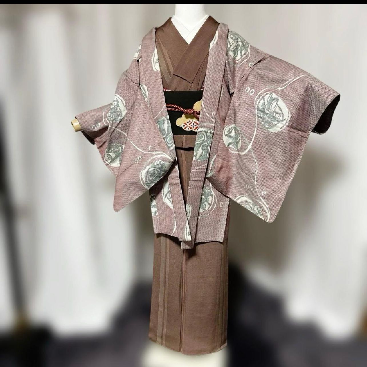 袷 正絹 長羽織 明仙 身丈88 cm Excellent Condition Silk Lined Long Haori Meisen Length 88 34.6 in