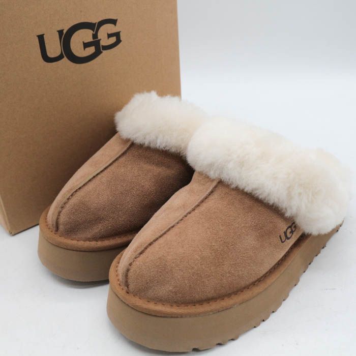 アグ スリッポン ディスケット スエード ムートン ボア サンダル 厚底 靴 レディース ブラウン UGG