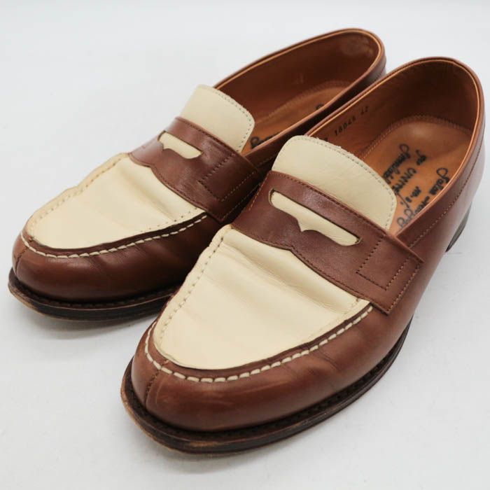 ユナイテッドアローズ × ジャランスリィワヤ コインローファー スリッポン 紳士靴 メンズ 42サイズ ブラウン×ベージュ UNITED ARROWS