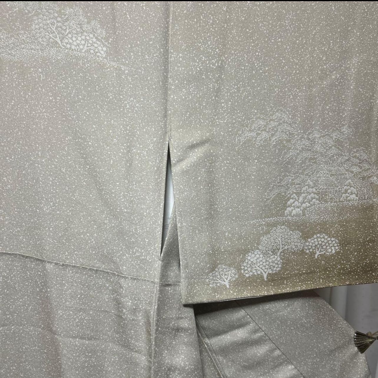 近い 袷 正絹 たたき染 訪問着 フルセット 西陣唐織白金箔袋帯 Nearly Elegant Silk Tataki Dye Houmongi Full Set with Nishijin Platinum Silver Obi パフスリーブ チェック柄