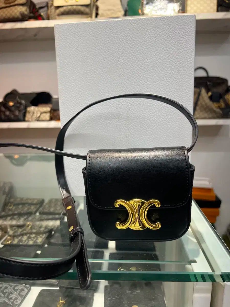 Celine セリーヌ ミニ クロード トリオンフ シャイニー カーフスキン ブラック