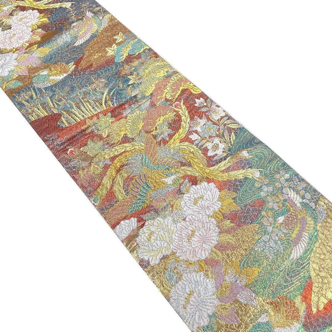 袋帯 正絹 金銀糸 草花 瑞鳥 メタリックマルチカラー 振袖 成人式 着物