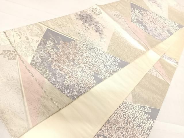 平和屋着物◎六通柄袋帯 唐織 枝花文 銀糸 正絹 逸品 AABC2413yx