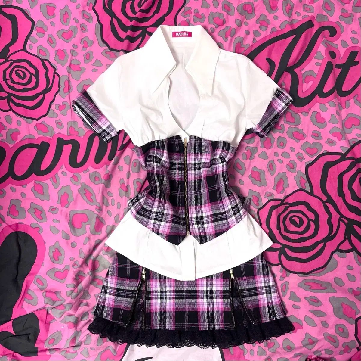 MA RSマズ BLACKPINK チェック セットアップ 姫ギャル ピンタースクールゴーギャル 日本 ヴィンテージ