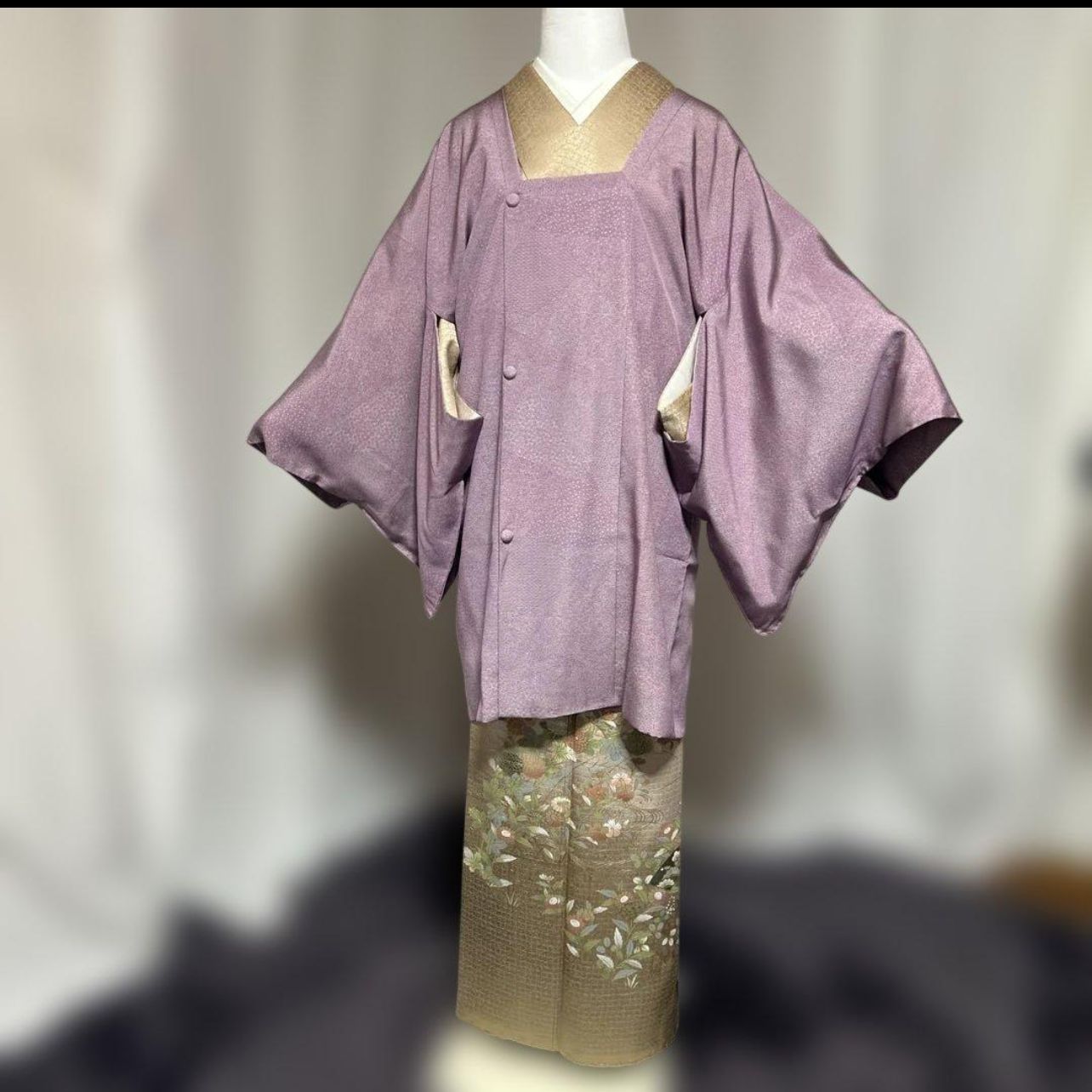 未使用 新品 美品 袷 正絹 江戸小紋 寄せ小紋 道行 身丈90 裄丈68 Silk