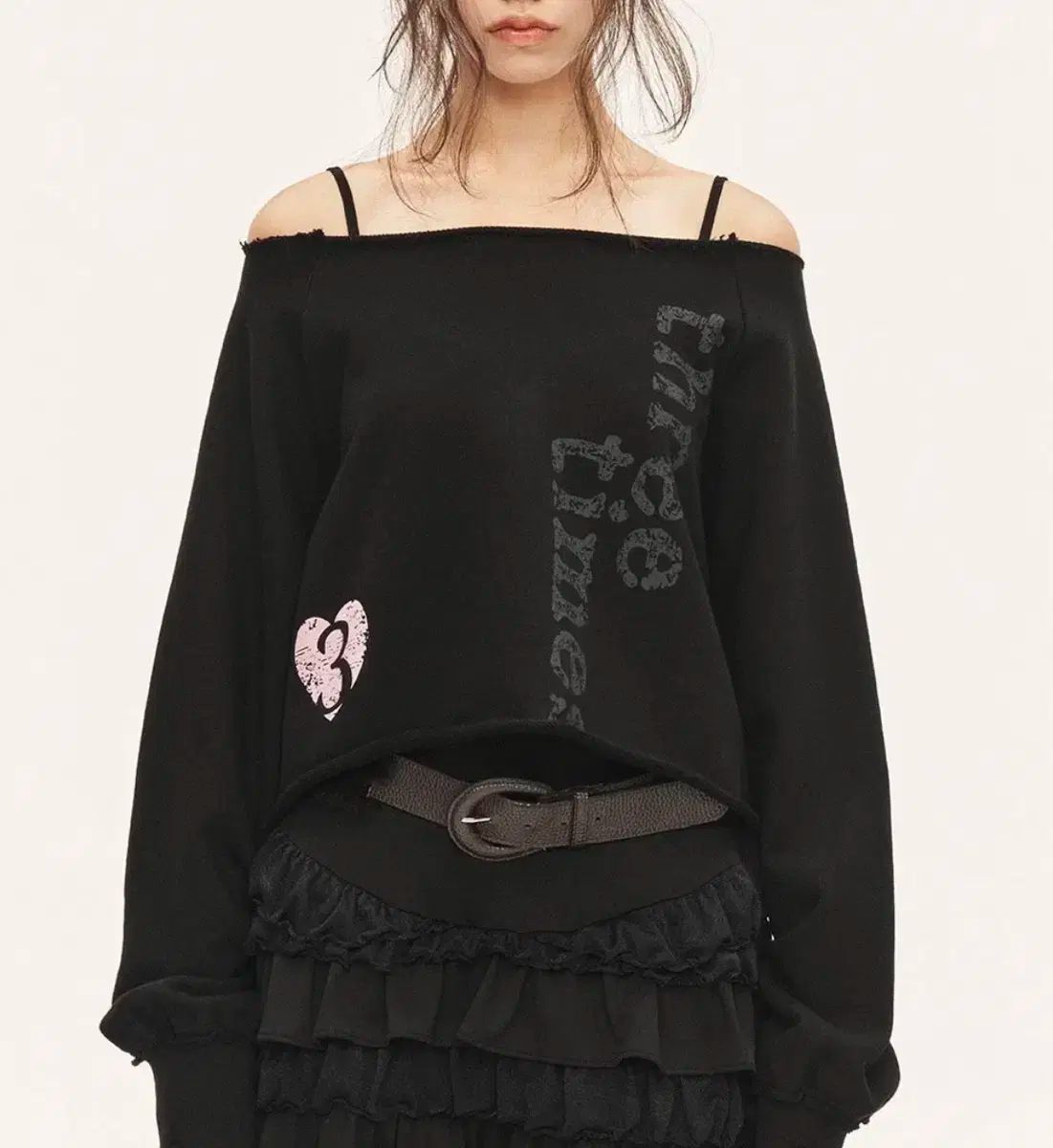  スリータイムズ Heart 3 off top ブラック 長袖 Tシャツ カットソー