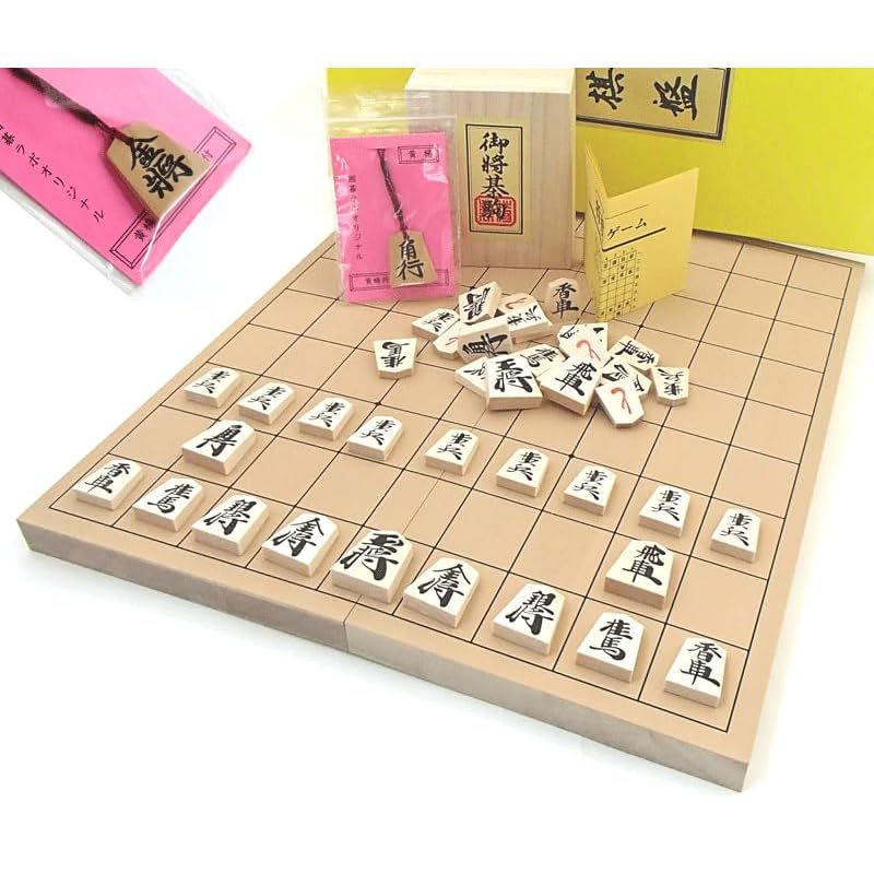 木製将棋セット 山形天童黄楊彫駒根付つき 新桂７号折将棋盤と ナンバー１の優良押将棋駒