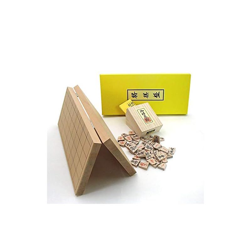 将棋盤セット 新桂7号折将棋盤と木製楓押し駒裏赤 四大書体の1番 菱湖書体 桐箱入り