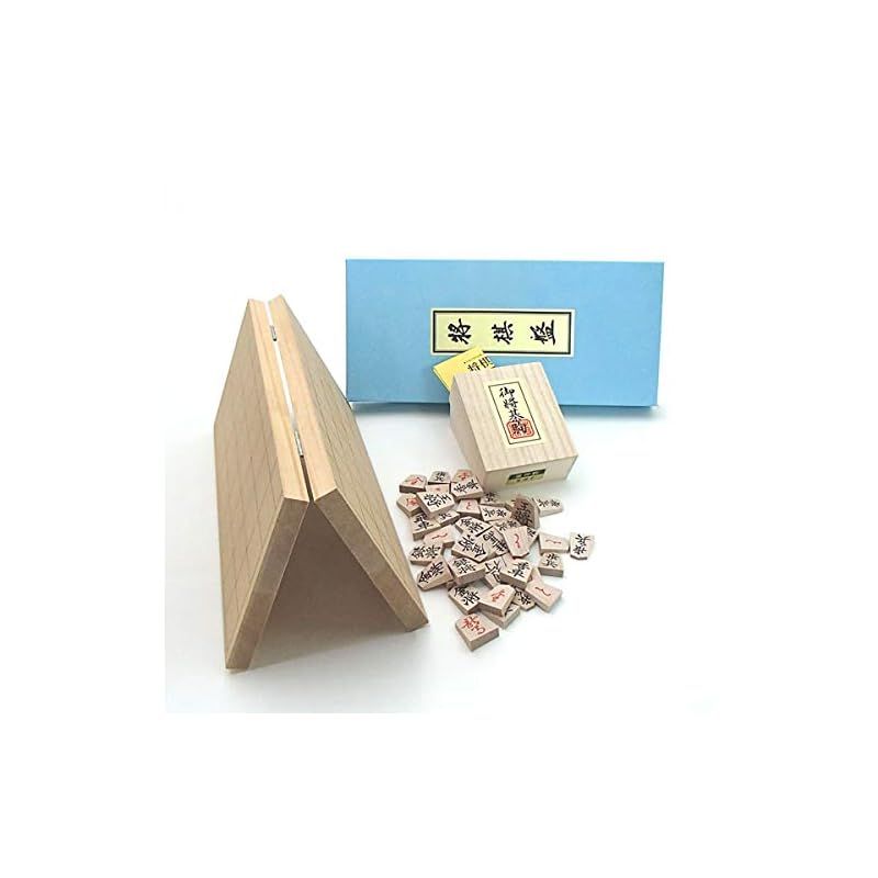 木製将棋盤セット 新桂6号折将棋盤と木製楓押し駒裏赤 四大書体の1番 書体の菱湖 桐箱入り