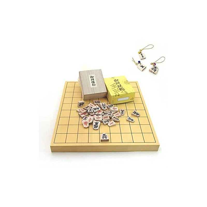 将棋盤セット 囲碁ラボオリジナル鈴付き根付 つき ヒバ１寸 本榧に次ぐ 卓上接合将棋盤竹と太字の木製特選駒