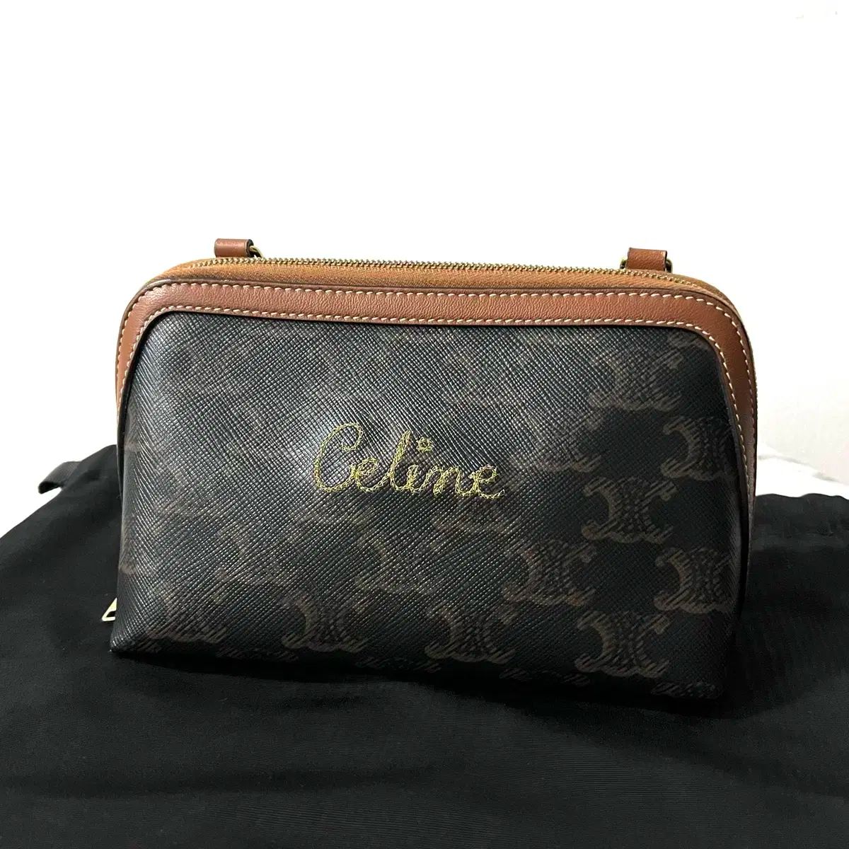 S級 Celine セリーヌ トリオンフ 刺繍 ロゴ チェーン クラッチバッグ クロスバック