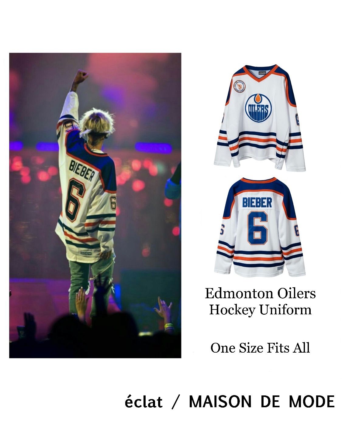 エドモントン オイラーズ ホッケーユニフォーム ジャスティン ビーバー着用モデル ユニセックス unisex 男女兼用