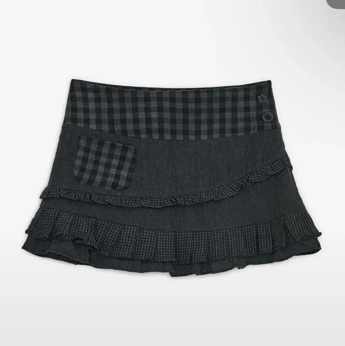 HUG YOUR SKIN ハグユアースキン CHECK チェック フリル 러플 ミニ ミニ スカート スカート ブラック ブラック