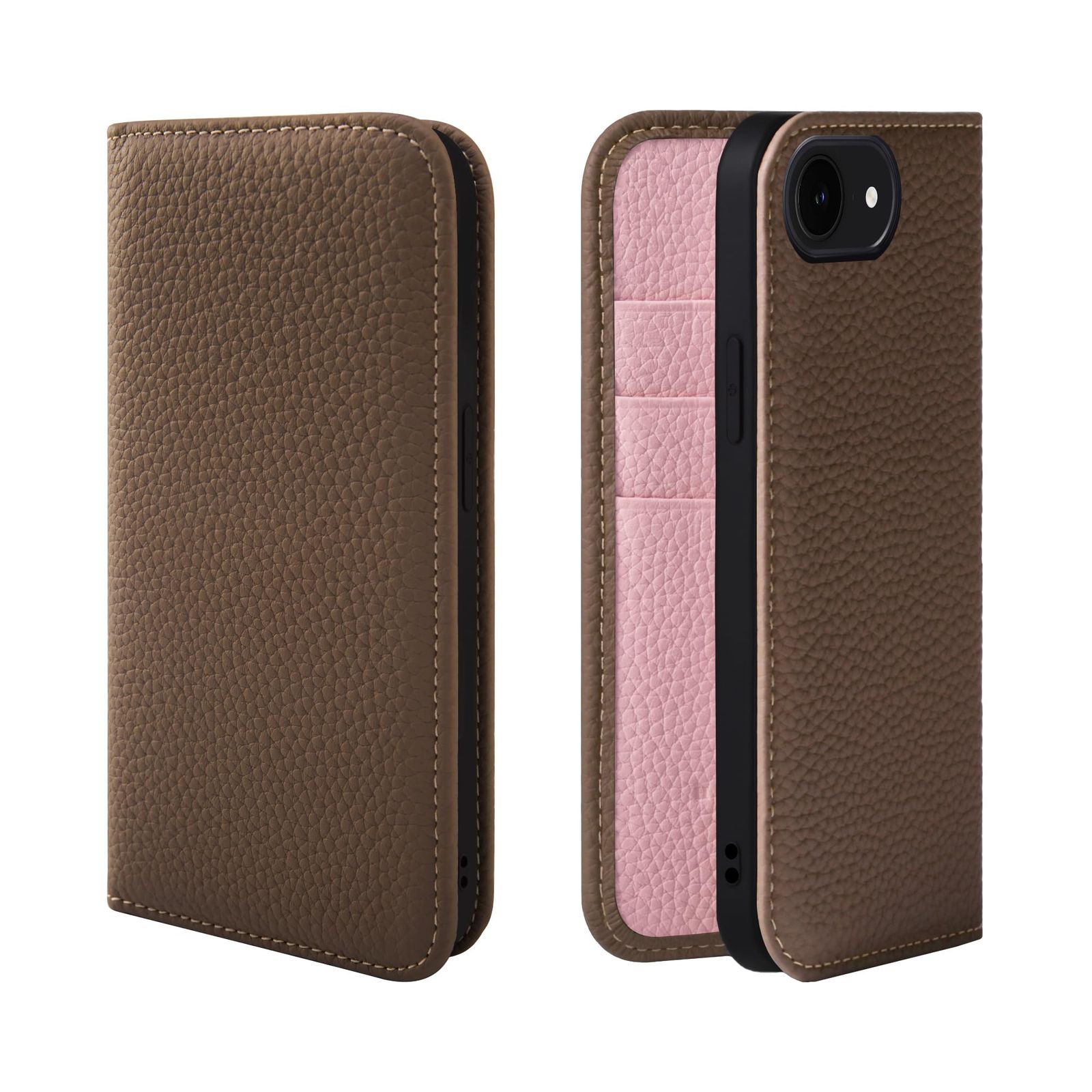iPhone 16 e ケース 手帳型 本革 スマホケース スマホ スタンド コードホルダー 付き シュリンクカーフレザー ギフト マグネットなし トープ ピンク PH Taupe PK 女性 彼女 お母さ