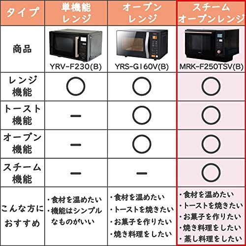 山善 スチームオーブンレンジ 25L 一人暮らし 二人暮らし フラットテーブル スチーム調理 自動メニュー19種搭載 角皿付き ブラック MRK-F250TSV B p fdb4ca4f