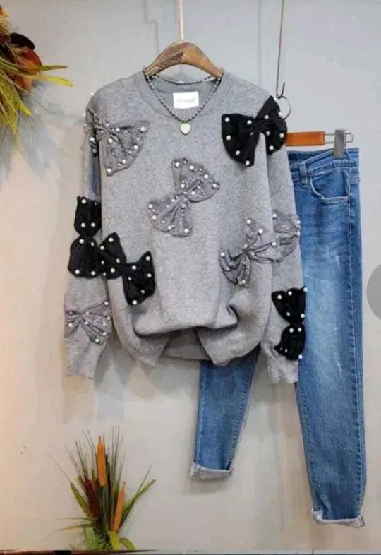 リボン パール ルーズフィット ニット 55 66