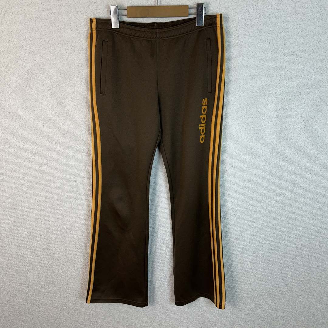 美品00s adidas Lサイズ サイドラインワークパンツ けつロゴ Y2K 00s Adidas アディダス トラックパンツ サイドライン ロゴ ブラウン