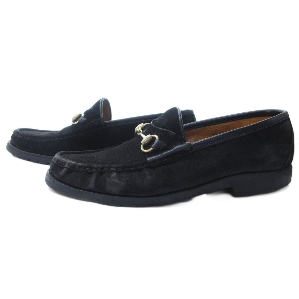 グッチ GUCCI ホースビット ローファー スリッポン スエード ゴールド金具 黒 ブラック 約27.5cm