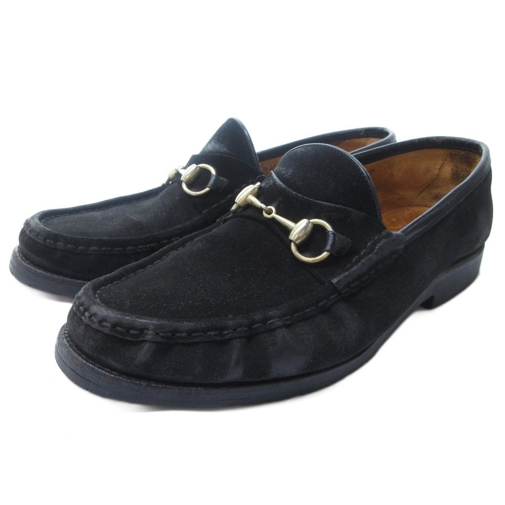 グッチ GUCCI ホースビット ローファー スリッポン スエード ゴールド金具 黒 ブラック 約27.5cm