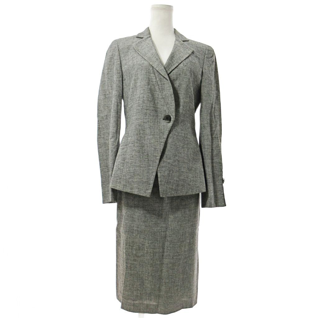 アルマーニ コレツィオーニ ARMANI COLLEZIONI スカート スーツ セットアップ ジャケット フォーマル リネン混 40 グレー 1031 IBO81