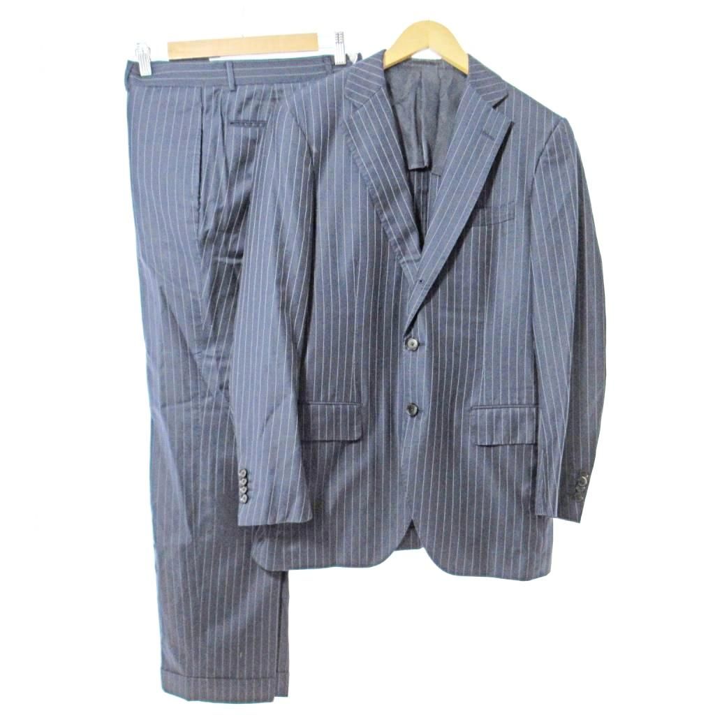 トゥモローランド ロロピアーナ生地 シングルスーツ セットアップ ストライプ 48 紺 ネイビー 1103