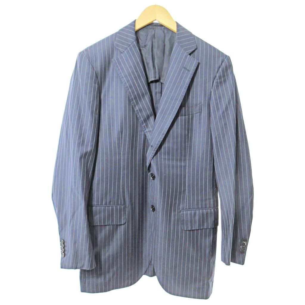 トゥモローランド TOMORROWLAND ロロピアーナ生地 シングルスーツ セットアップ ストライプ 48 紺 ネイビー 1103