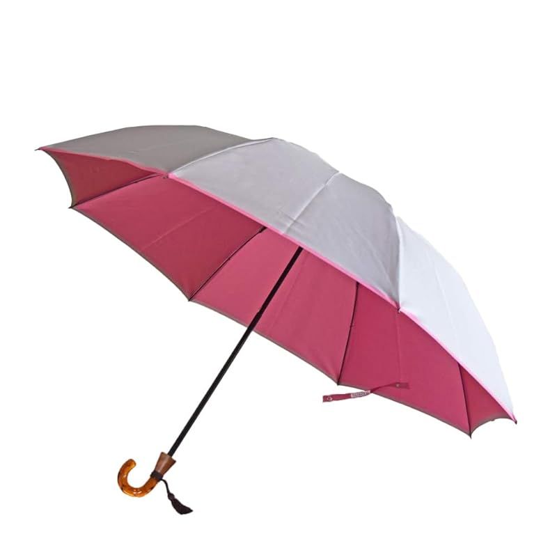 かさね 折り 55ｃｍ 甲州織両面 無地 雨晴兼用 べっ甲風手元 ２段折りたたみ傘 小宮商店 グレーＸローズ