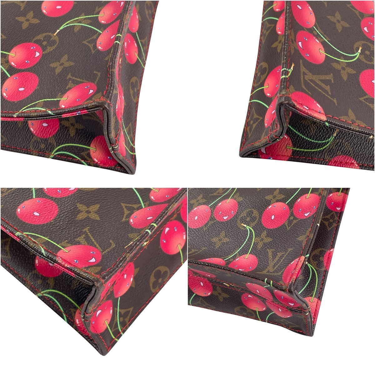  LOUIS VUITTON ルイ ヴィトン サックプラ M 95010 モノグラム チェリー 村上隆 コラボ ハンドバッグ ブラウン ピンク レディース KJ クラッチバッグ バッグ