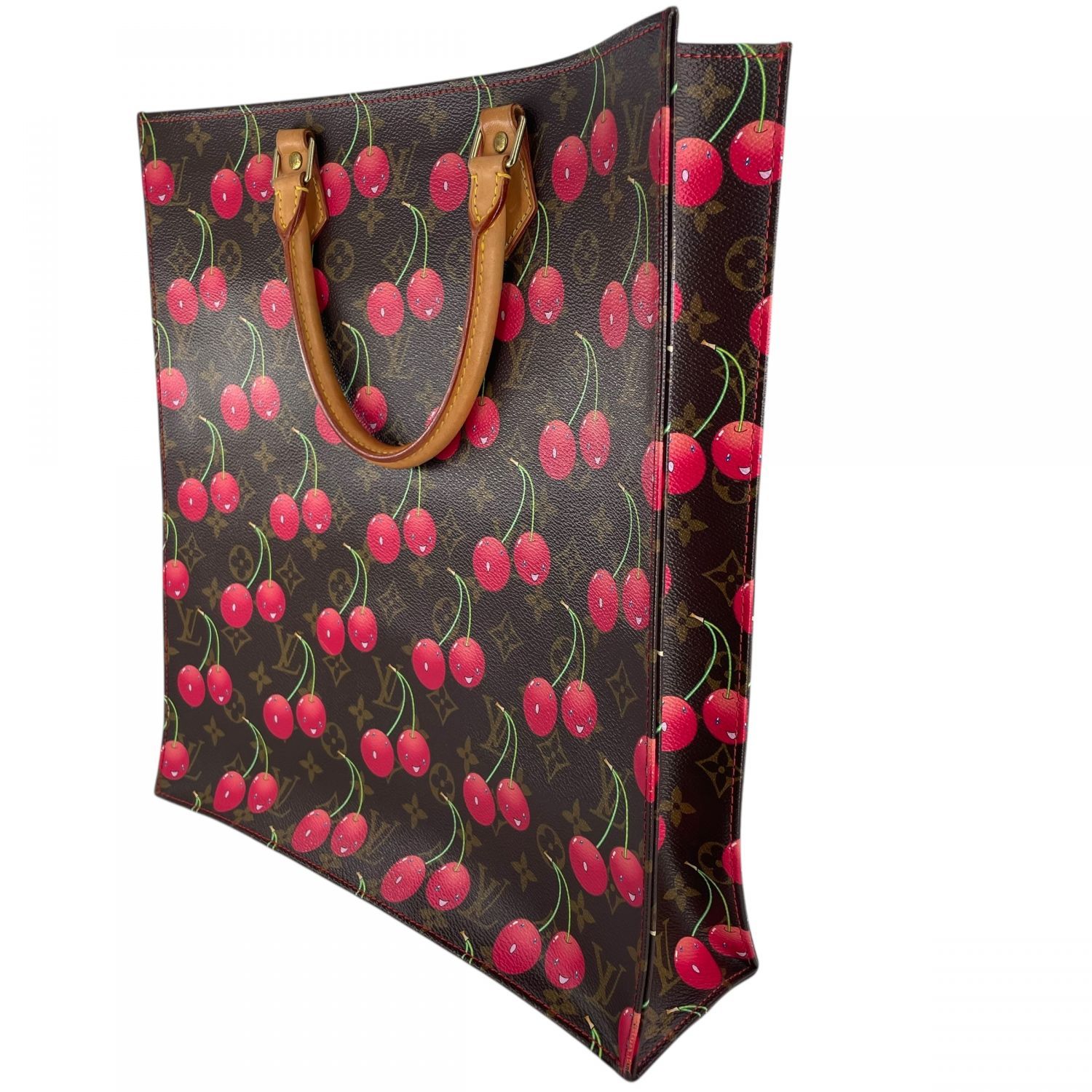 LOUIS VUITTON ルイ ヴィトン サックプラ M95010 モノグラム チェリー 村上隆 コラボ ハンドバッグ ブラウン ピンク レディース 25015055 KJ