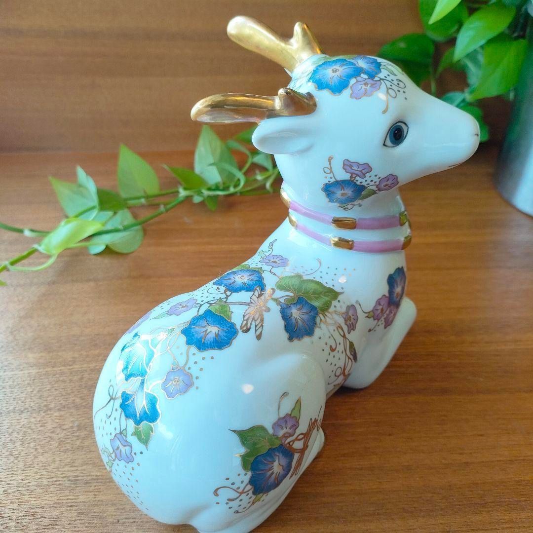美品★フランクリンミント バンビ 鹿 花模様 陶器 置物 金彩 フィギュリン 美品☆ フランクリンミント フィギュリン 鹿 バンビ 陶器 置物 金彩 花