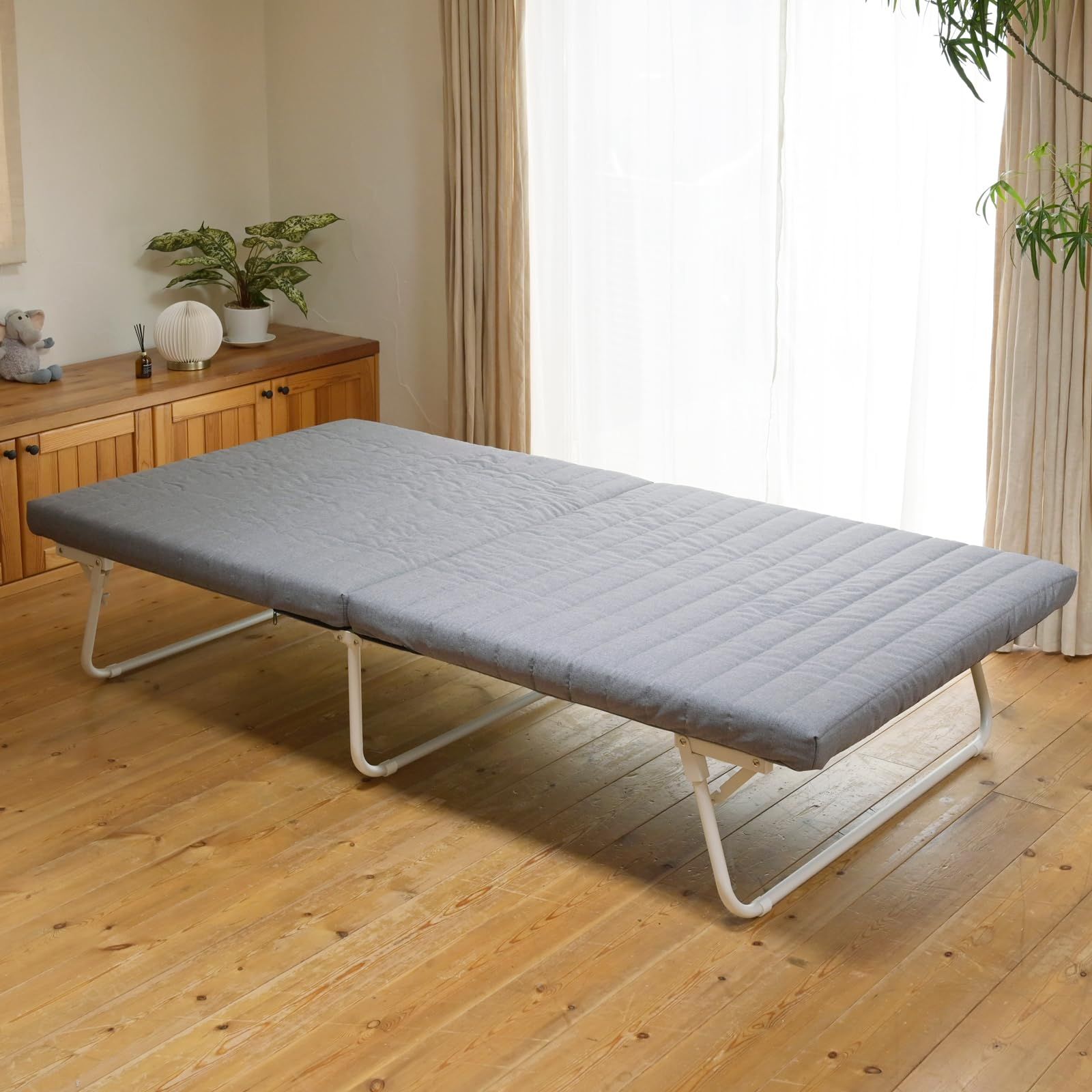 ベッド 折り畳みベッド 完成品 シングル 耐荷重200 kg マットレス 厚型タイプ 幅98 奥行195 高さ41 cm 山善 YAMAZEN ベッドフレーム パイプベッド 組立不要 一人暮らし グレージュ マットホワイト PB 97195 A GRG M