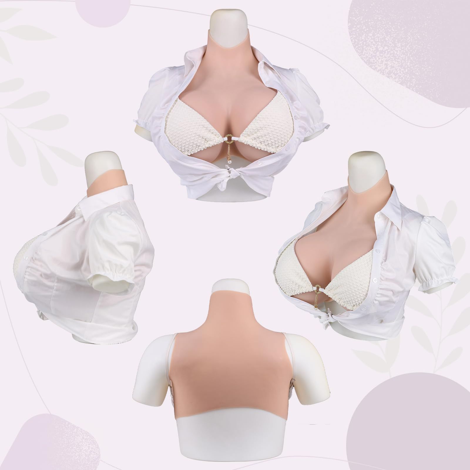 シリコンバスト kカップ 巨大 シリコン胸 ハイネック 偽乳 人工乳房 悪ノ娘コスプレ 男の娘 ウマ娘 女装 仮装 変装 軽量設計 真綿充填 アイボリーホワイト