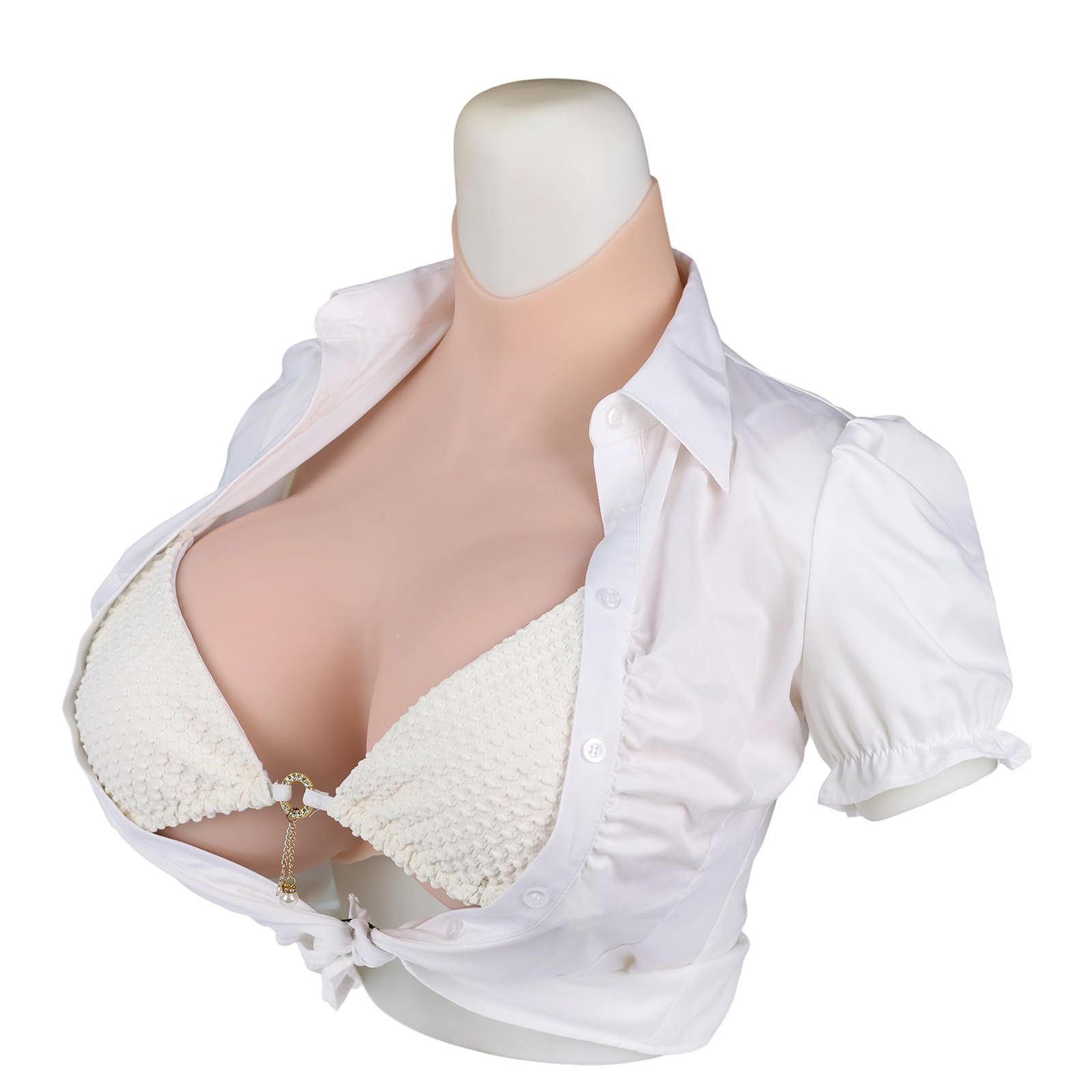 シリコンバスト kカップ 巨大 シリコン胸 ハイネック 偽乳 人工乳房 悪ノ娘コスプレ 男の娘 ウマ娘 女装 仮装 変装 軽量設計 真綿充填 アイボリーホワイト