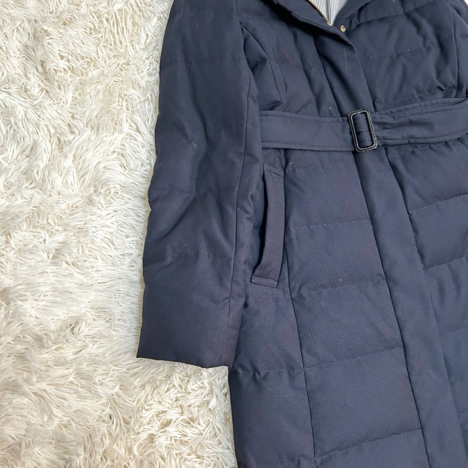 MACKINTOSH PHILOSOPHY ダウンコート ネイビー ベルト付き ストライプ