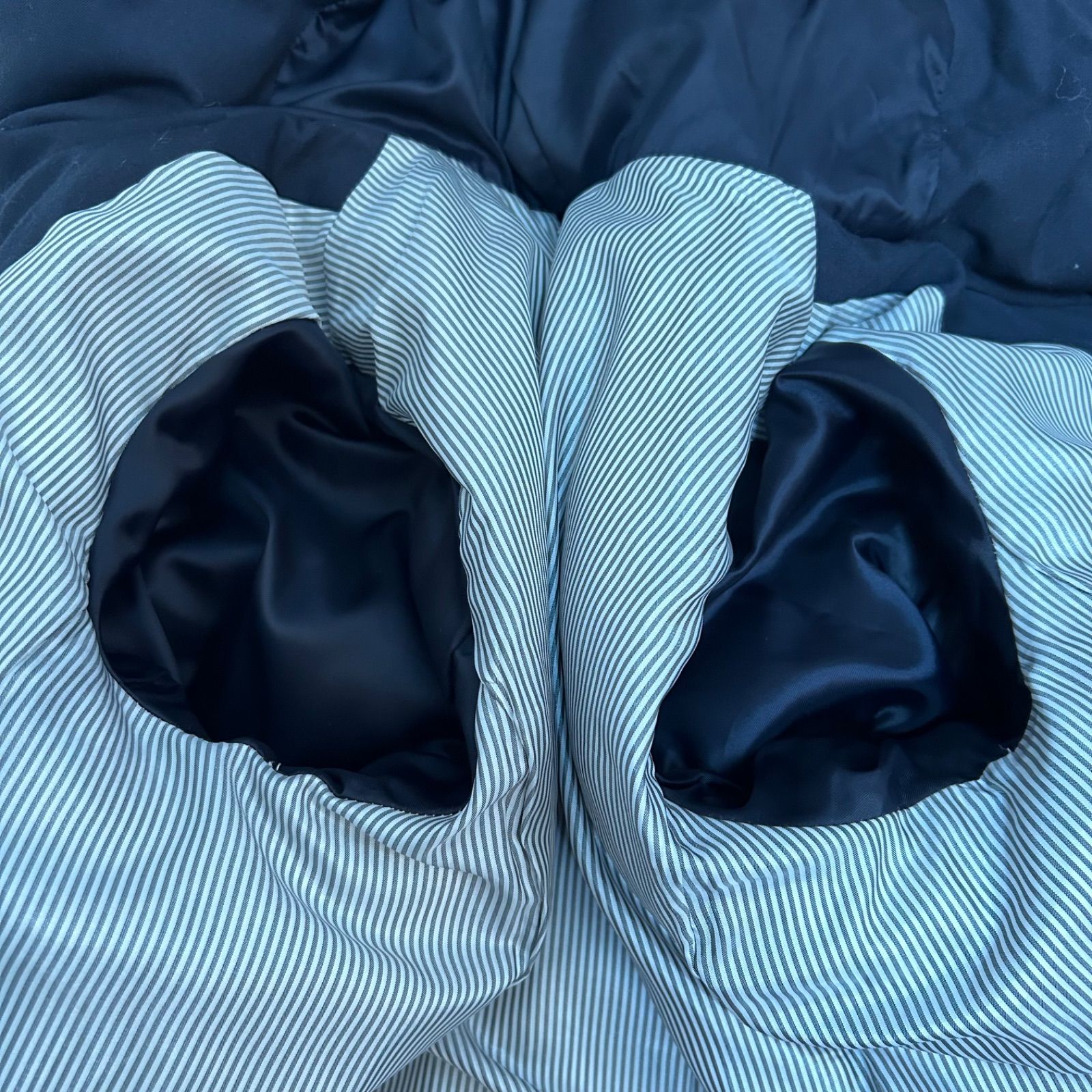 MACKINTOSH PHILOSOPHY ダウンコート ネイビー ベルト付き ストライプ