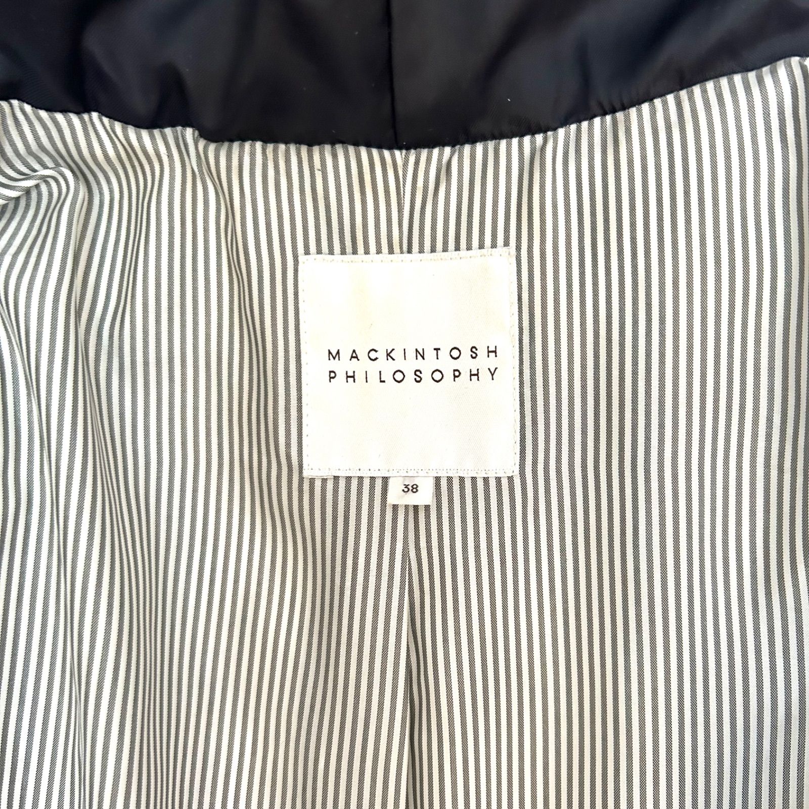 MACKINTOSH PHILOSOPHY ダウンコート ネイビー ベルト付き ストライプ