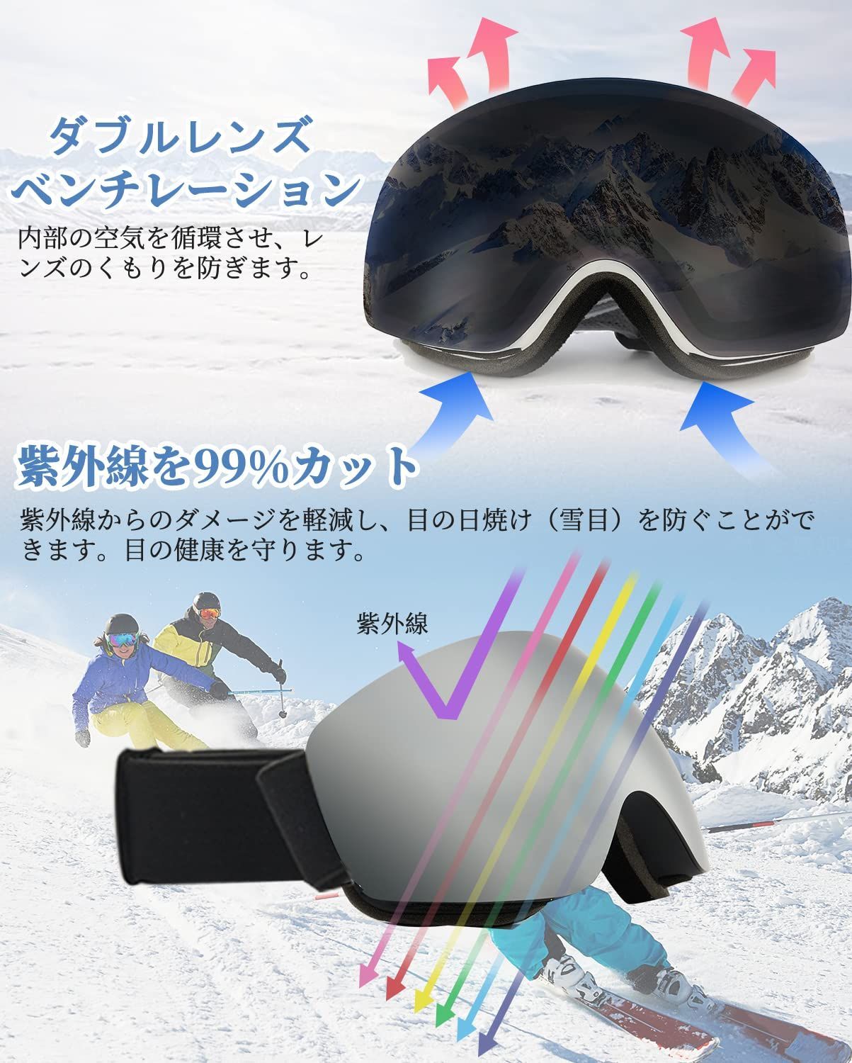 人気商品 スキーゴーグル 【REVOミラーレンズ】 OTG 曇り止めダブル