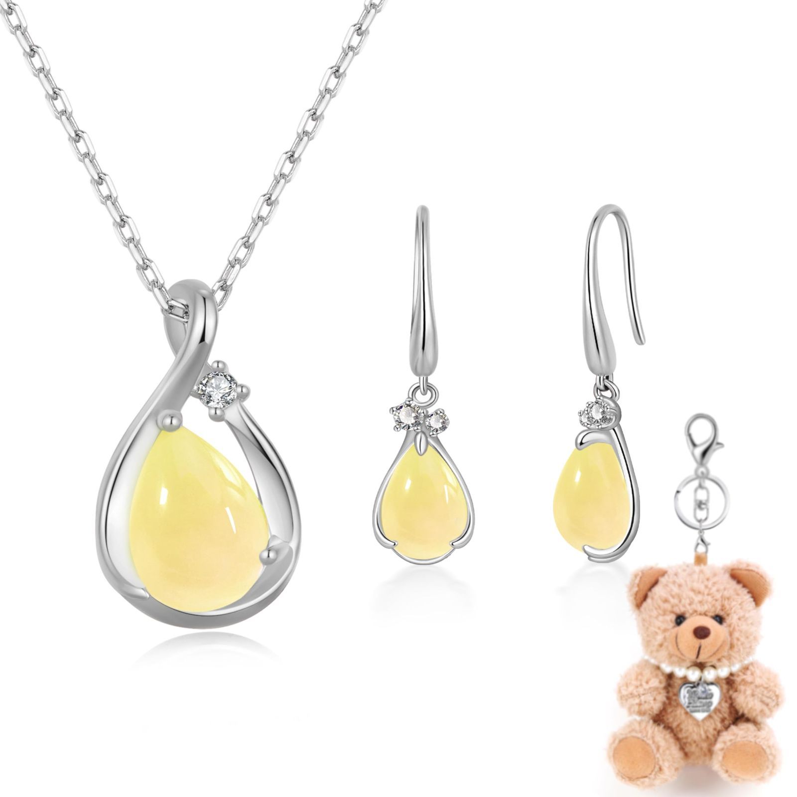 数量 ラブストーン シルバー925 金属アレルギー対応 錆びな ネックレス シトリン 誕生石 セット ペンダント ピアス パーティー 成人式 レディース ブルートパーズ プレゼント女性 FH.bird アクセサリ